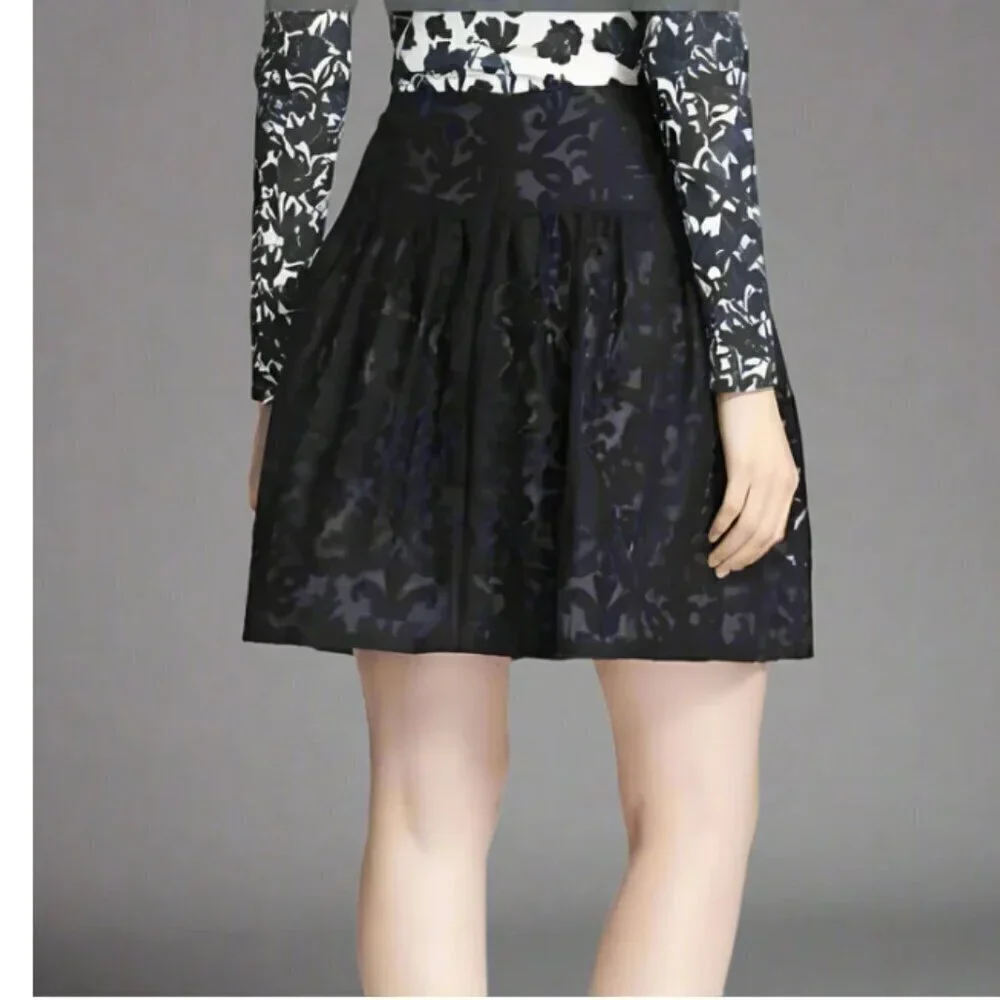 Tory Burch Etta Mini Puff Skirt 14 Black Lace Damask Embroidered A-Line Floral